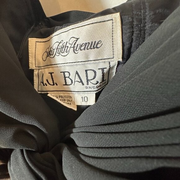 Saks Fifth Avenue AJ Bari Dress Chiffon Size 10 Sheer Ruched Cold Shoulder Black - Picture 4 of 9